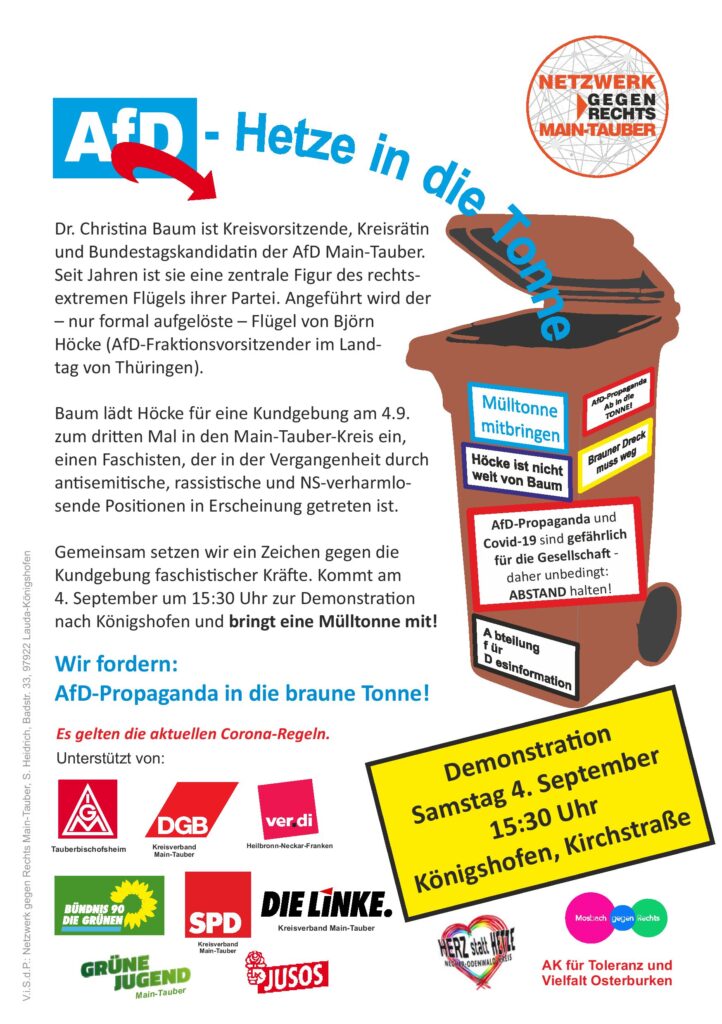 Demo gegen AfD, Höcke, Baum am 04.09.21 in Königshofen