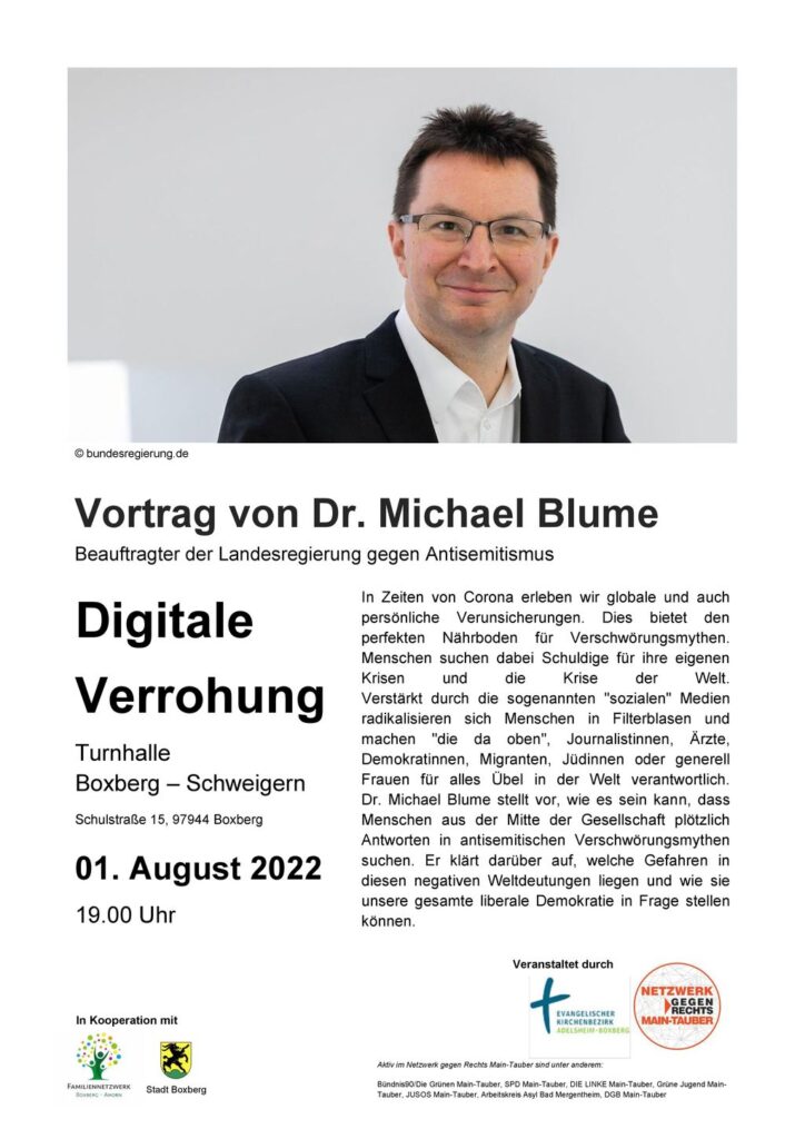 Plakat Vortrag von Dr. Michael Blume zu Digitale Verrohung
