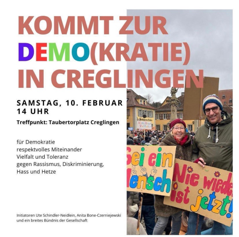 Kommt zur Demo(kratie) in Creglingen am 10.02.2024