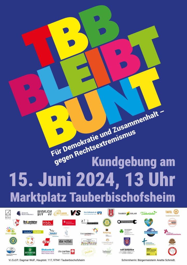 TBB-bleibt-bunt Kundgebung am 15.06.2024 um 13 Uhr auf dem Marktplatz TBB